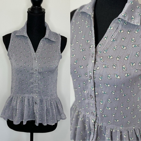 Mossimo Sheer Sleeveless Bunny Print Blouse (XS) - Picture 1 of 8